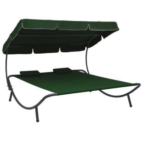 Outdoor Lounge Bed With Canopy And Pillows Green