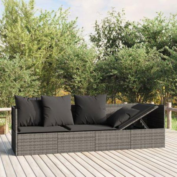 Outdoor Lounge Bed With Cushions Grey Poly Rattan