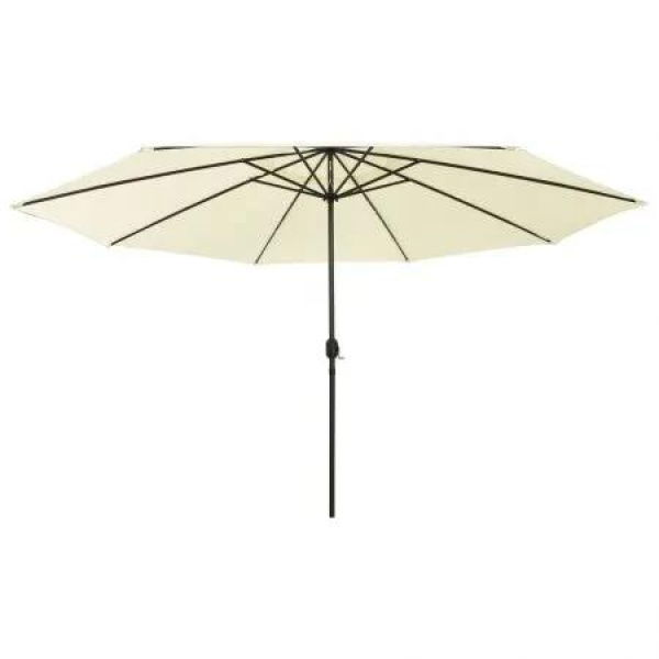 Outdoor Parasol with LED Lights and Metal Pole 400 cm Sand