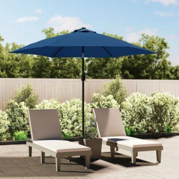 Outdoor Parasol With LED Lights And Steel Pole 300 Cm Azure