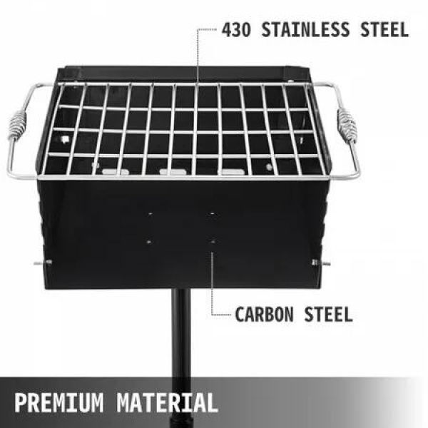 Outdoor Park Style Grill 16 x 16 Inch Park Style Charcoal Grill Carbon Steel Park Style BBQ Grill Height 50-in Adjustable Charcoal Grill with Stainless Steel Grate Outdoor Park Grill, In-ground