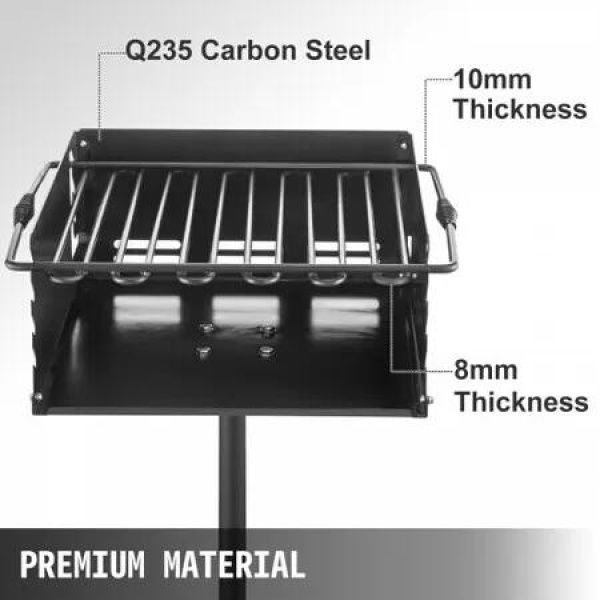 Outdoor Park Style Grill 21 x 21 Inch Park Style Charcoal Grill Carbon Steel Park Style BBQ Grill Adjustable Park Charcoal Grill with Stainless Steel Grate Outdoor Park Grill, In-ground Pillar