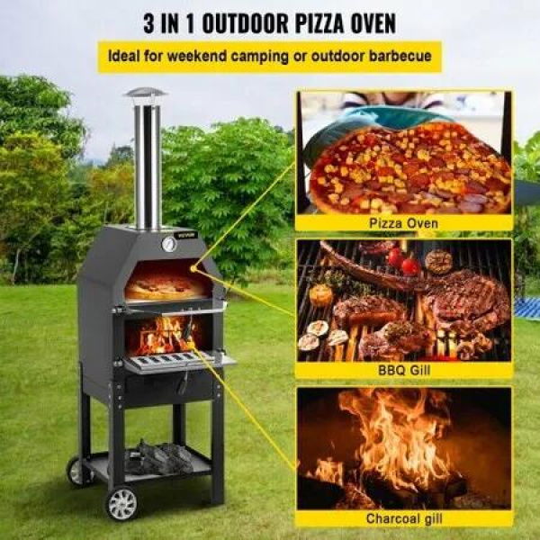 Outdoor Pizza Oven 12 Wood Fire Oven 2-Layer Pizza Oven Wood Fired Wood Burning Outdoor Pizza Oven with 2 Removable Wheels Wood Fired Pizza Maker Ovens