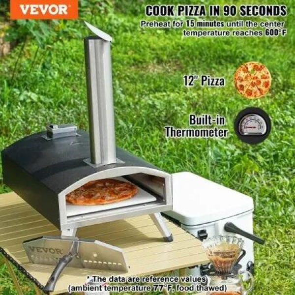 Outdoor Pizza Oven 12' Wood Fired Pizza Ovens Pellet Pizza Stove with Thermometer Portable Pizza Maker for Outside Backyard Patio Camping Pizza Stone