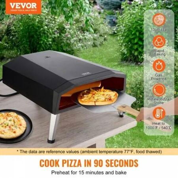 Outdoor Pizza Oven 13' Gas Fired Pizza Maker Portable Outside Pizza Grill with Thickened Cordierite 210 degree Rotating Pizza Stone Waterproof Cover