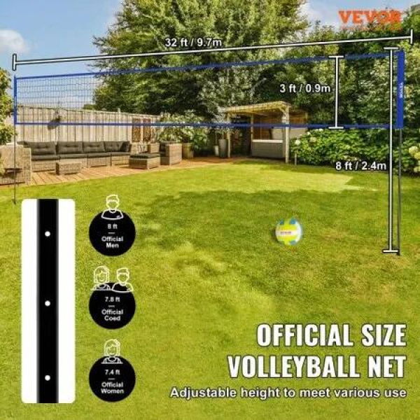 Outdoor Portable Volleyball Net System Adjustable Height Steel Poles Professional Volleyball Set with PVC Volleyball Pump Carrying Bag Heavy Duty