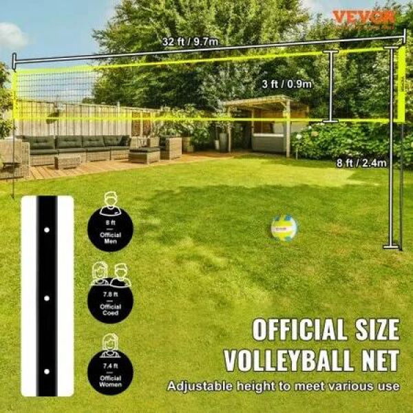 Outdoor Portable Volleyball Net System Adjustable Height Steel Poles Professional Volleyball Set with PVC Volleyball Pump Carrying Bag