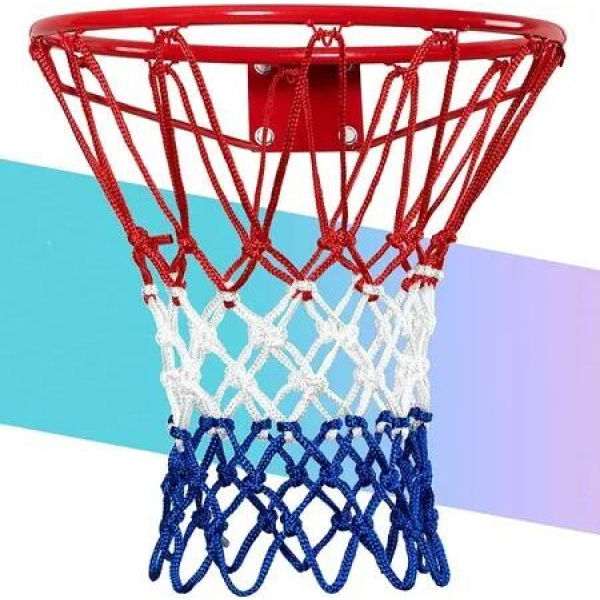 Outdoor Pro Basketball Net - Heavy-Duty, All-Weather, Fade-Resistant (12 Loops, Red/White/Blue)