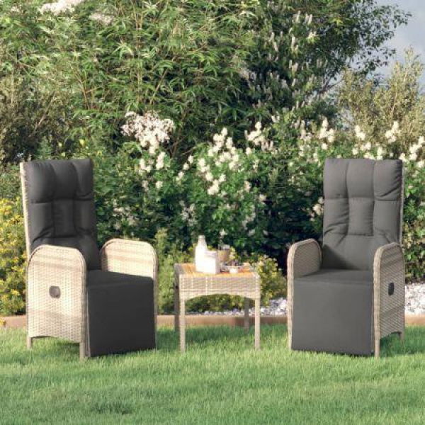 Outdoor Reclining Chairs With Cushions 2 Pcs Poly Rattan Grey