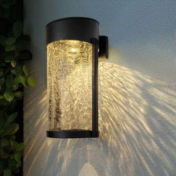 Outdoor Security Decorative Solar Outdoor Lights - Crackle Glass Patio and Fence Wall Lights Warm Light