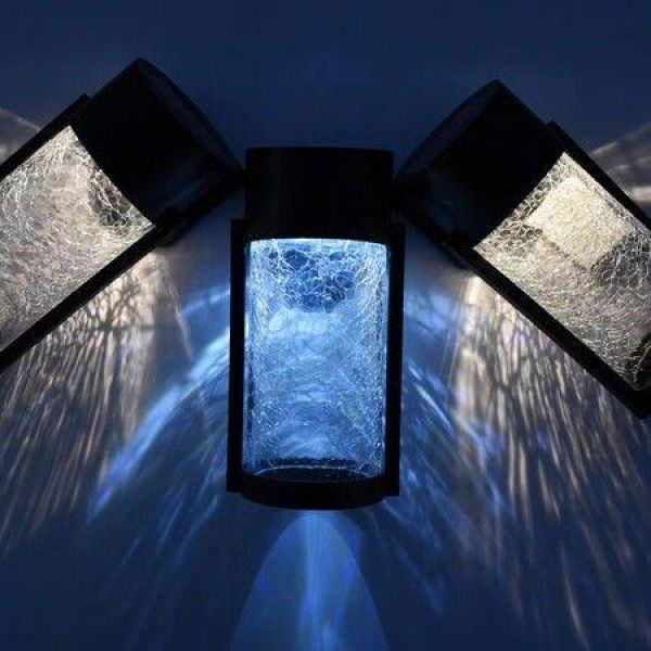 Outdoor Security Decorative Solar Outdoor Lights - Crackle Glass Patio and Fence Wall Lights White Light