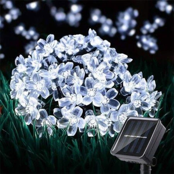 Outdoor Solar Flower String Lights Waterproof 50 LED Fairy Lights Decorations For Christmas Tree Garden Patio Fence Yard Spring (Cool White)