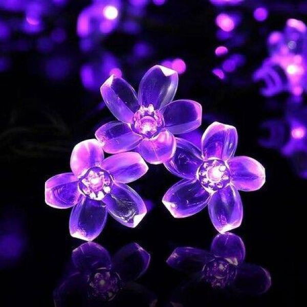 Outdoor Solar Flower String Lights Waterproof 50 LED Fairy Lights Decorations For Christmas Tree Garden Patio Fence Yard Spring (Purple)