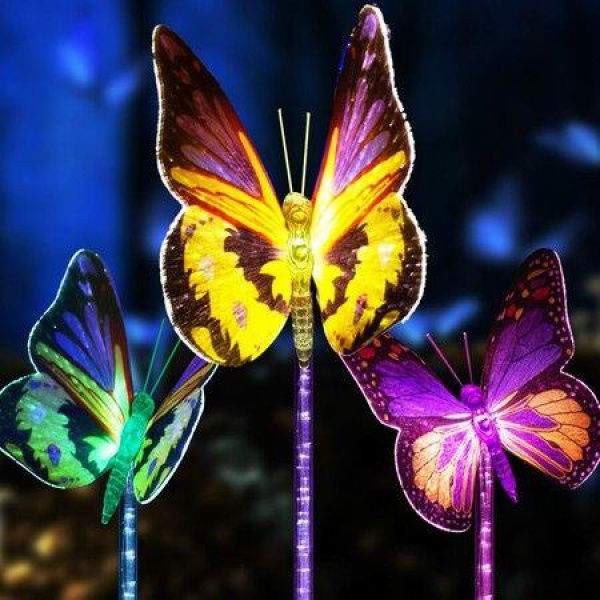 Outdoor Solar Garden Lights 3 Pack Solar Butterfly Decorative Lights LED Waterproof Solar Stake Lights for Garden Patio Yard Lawn