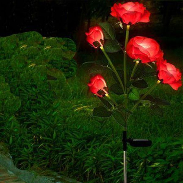 Outdoor Solar Garden Stake Lights 5 Roses Solar Flowers Lights Outdoor Garden Waterproof 1 Pack Unique Solar Decorative Lights For Yard Patio Pathway Courtyard Garden Lawn Red