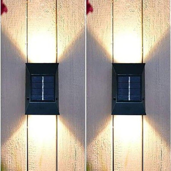 Outdoor Solar Light - Small Solar Porch Light Fence Light For Backyard Patio (Warm White) - 2 Pack.