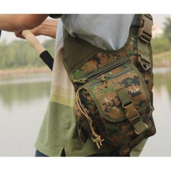 Outdoor Sports Multifunction Lure Bag Fishing Rod Tackle Bag Waist Pack Camping Hiking Moutaineering Army Green ACU