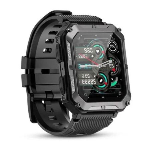 Outdoor Tactical Smartwatch with IP68 Waterproof,Bluetooth Calls(Answer/Dial Calls),1.83' high-definition display,Compatible with both iOS and Android smartphones(Black)