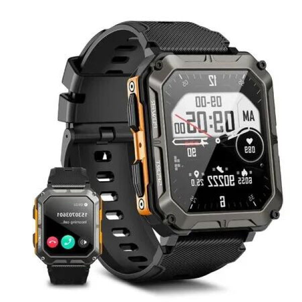 Outdoor Tactical Smartwatch with IP68 Waterproof,Bluetooth Calls,Fitness HeartRate Sleep Tracking,1.83' high-definition display,Compatible with both iOS and Android Smartphones