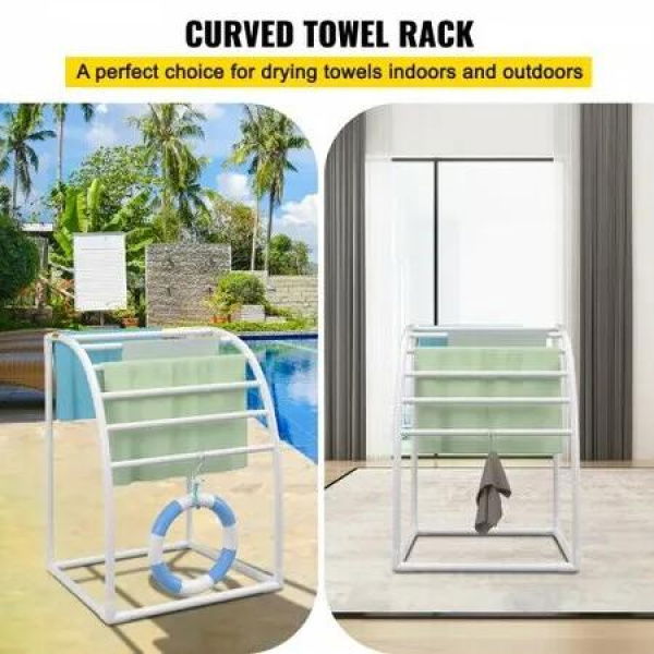 Outdoor Towel Rack Pool Towel Rack 7 Bar Curved White Freestanding Patio