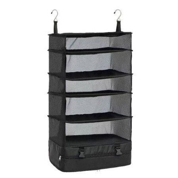 Outdoor Travel Suitcase Storage Bag Five-Layer Hanging Bag Storage Bag Home Foldable Mesh Storage Bag (Black)