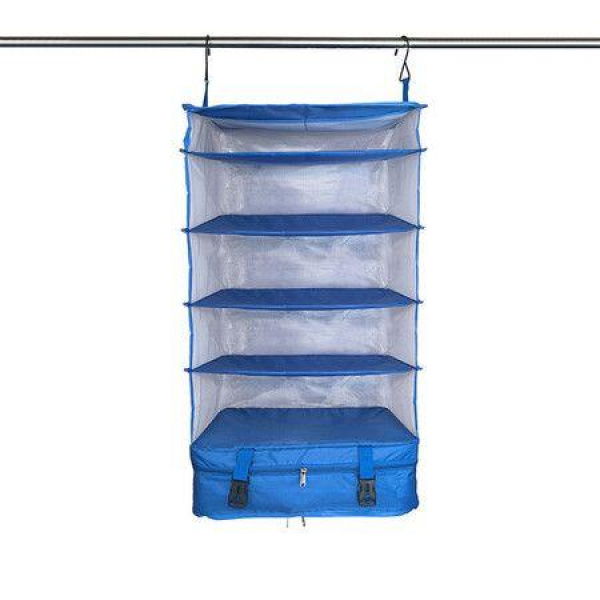 Outdoor Travel Suitcase Storage Bag Five-Layer Hanging Bag Storage Bag Home Foldable Mesh Storage Bag (Blue)