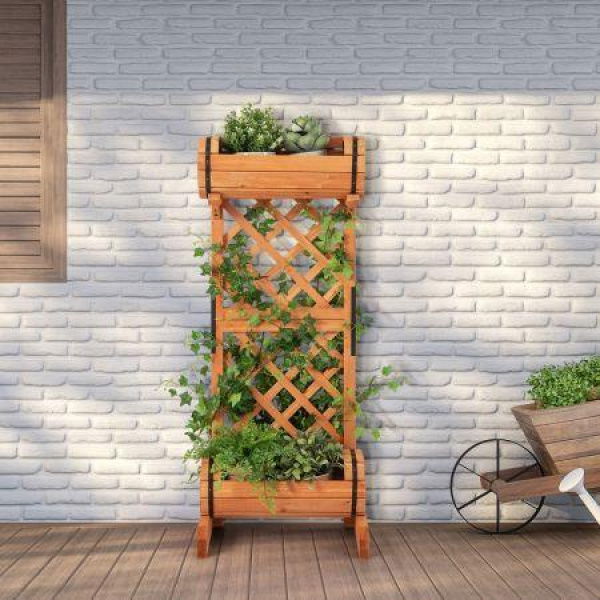 Outdoor Wood Raised Garden Bed With Trellis For Garden/patio.