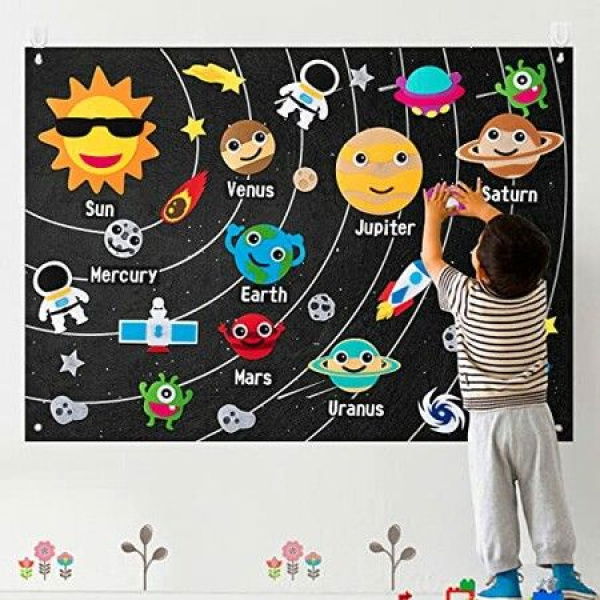 Outer Space Felt Story Board Set Solar System Universe Storytelling Interactive Play KitAstronaut Planets Alien Galaxy Reusable Gift For Boys Girls