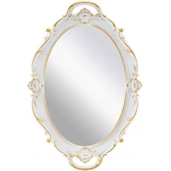 Oval Antique White 25 x 38 cm Vintage Carved Hanging Wall Mirror for Bedroom and Living-Room