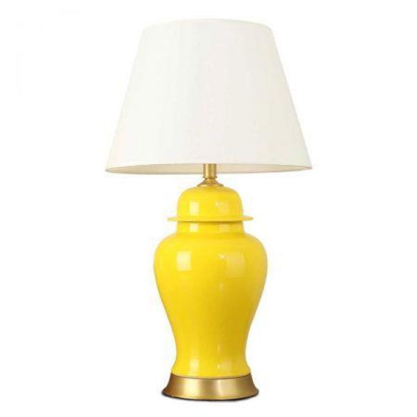 Oval Ceramic Table Lamp With Gold Metal Base Desk Lamp Yellow