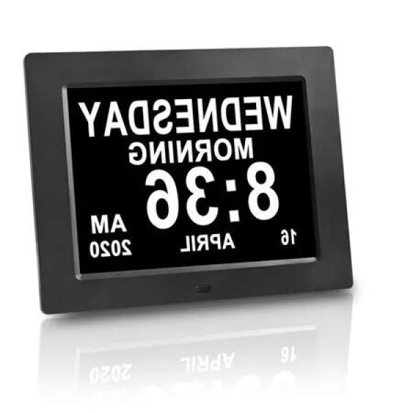 Over Size Digital Calendar Clock 8inch 17x22cm Display USB Media Player for Music Videos Pics Ideal for Seniors Elderly