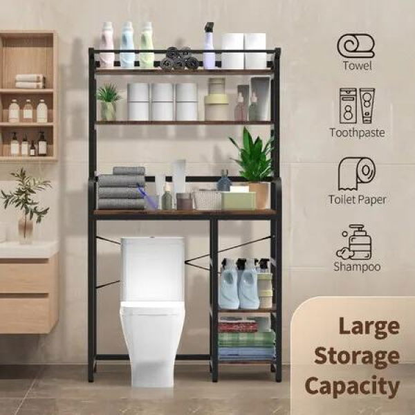 Over The Toilet Shelf Laundry Storage Rack 5 Tier Space Saver Towel Bathroom Organiser Shelves Above Washing Machine Dryer Standing Room Paper Holder