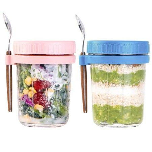 Overnight Oats Containers With Lids And Spoon Mason Jars For Overnight Oats 350ml Glass Oatmeal Container To Go For Chia Pudding Yogurt Salad Cereal Meal Prep Jars (2 Pack)