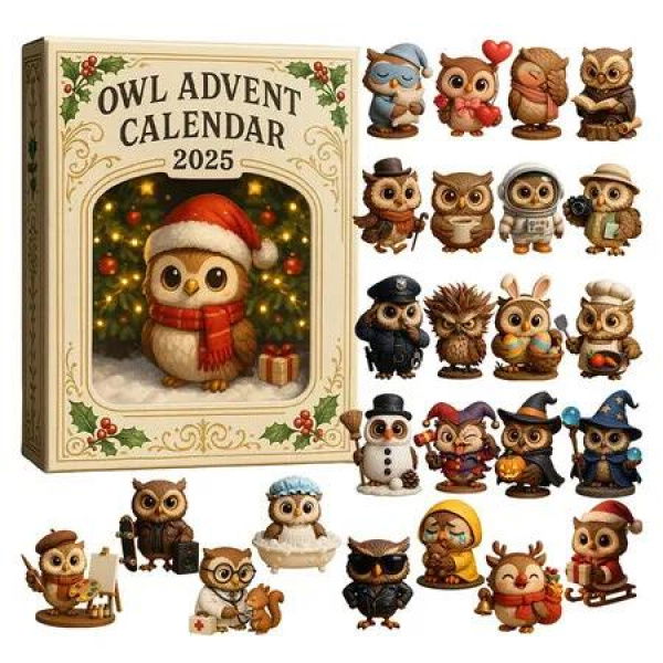 Owl Advent Calendar 2025, 2D Acrylic Owl Ornament for Men Women Boys Girls, 24 Days Christmas Countdown Advent Calendar