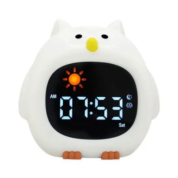 Owl Alarm Clock Cute Touch Night Light 9 Colors & 6 White Noise Sounds Ok to Wake with Child Lock Sleep Training & Time Learning