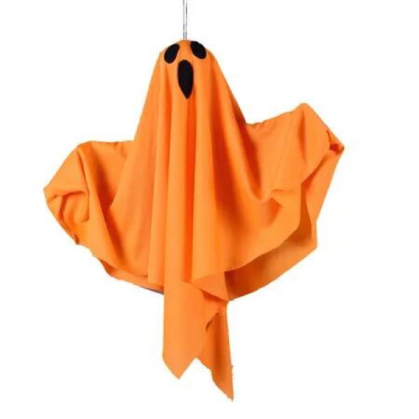 Pack of 1 Orange Light-Up Ghost Fabric Decoration Bendable Spooky Hanging for Halloween Parties and Houses