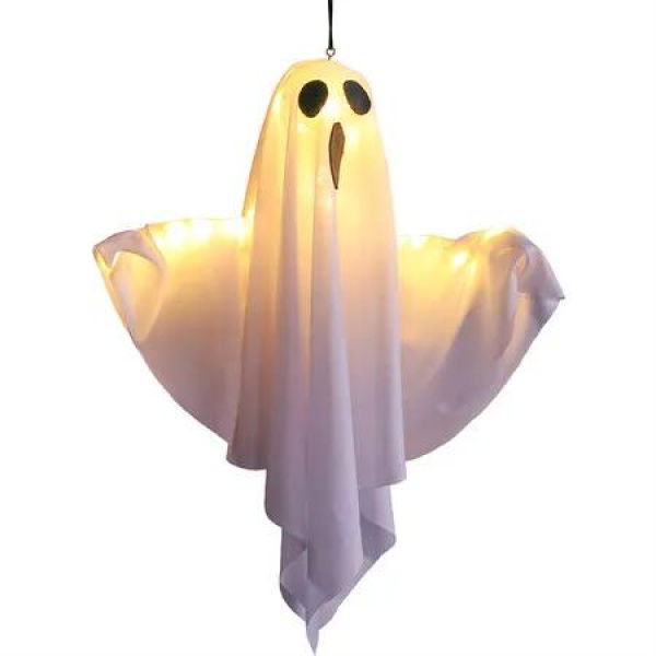 Pack of 1 White Light-Up Ghost Fabric Decoration Bendable Spooky Hanging for Halloween Parties and Houses