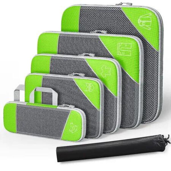 Packing Cube Compression Travel Luggage Organiser 6 Piece Carry On Hard Case Suitcase Storage Bag Green Lightweight Space Saving