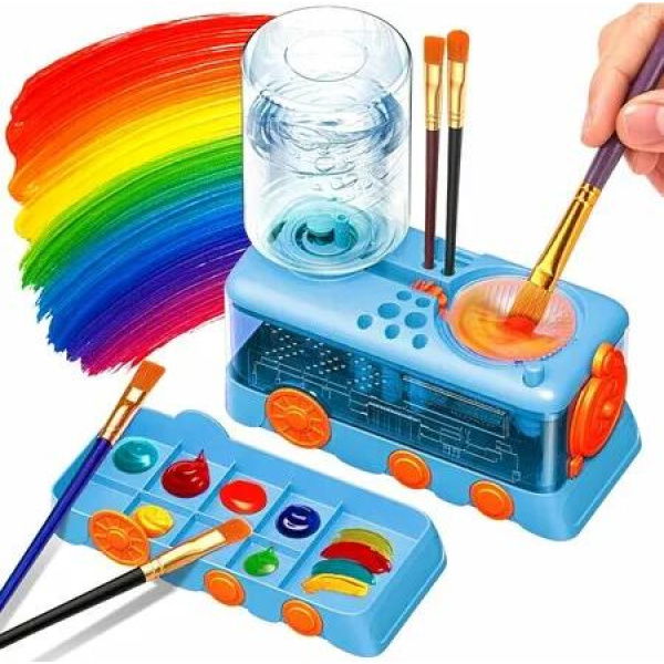 Paint Brush Cleaner with Paint Tray,Water Circulation Brush Rinser with Brush Holder,Watercolor Oil Water-Based Brush Cleaner Tool,400ml Capacity-Bule