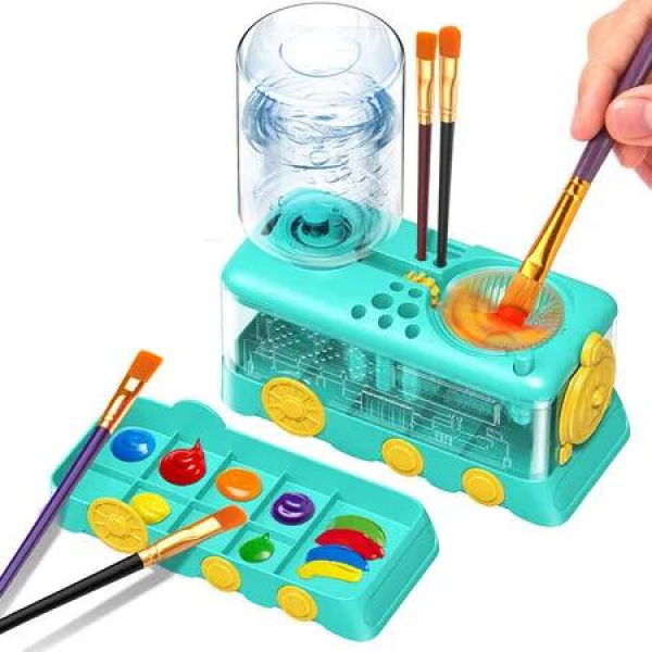 Paint Brush Cleaner with Paint Tray,Water Circulation Brush Rinser with Brush Holder,Watercolor Oil Water-Based Brush Cleaner Tool,400ml Capacity-Green