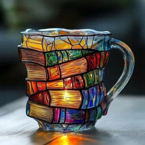 Painted Book Mug, Novelty 3d Painted Books Coffee Mug, Unique Colorful Resin Books Stack Coffee Cup, Collection Gifts for Readers Lovers