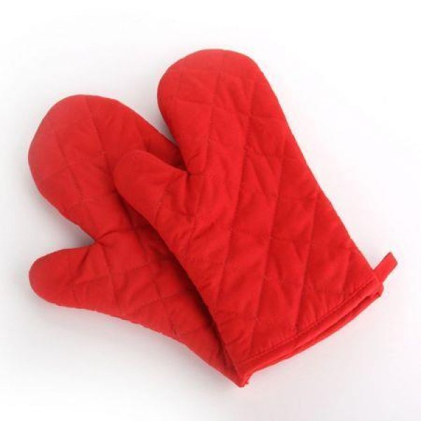 Pair Heat Proof Resistant Gloves Oven Glove Mitt Pot Holder Anti Steam Oven Mitts-Red