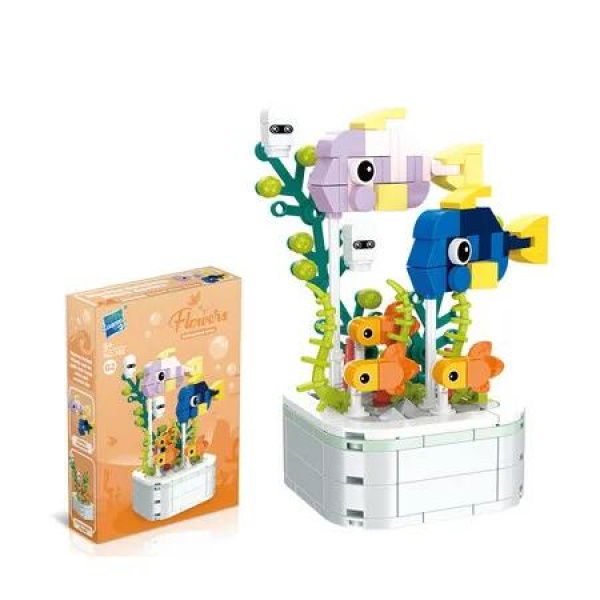 Palette Surgeonfish Potted Plant Building Block Toy Ocean Potted Plant Series Ornaments Childrens Early Education Flower Bonsai Building Blocks