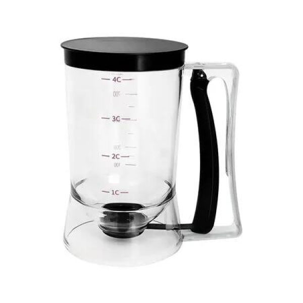 Pancake Batter Dispenser, 4 Cup Batter Dispenser with Squeeze Handle and Measuring Marks for Pancakes, Waffles, Muffins, Crepes and Cupcakes, Black