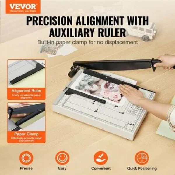 Paper Cutter, Guillotine Trimmer, 381 mm Cut Length, 16 Sheets Capacity, Heavy Duty Guillotine Paper Cutter with Guard Rail/Blade Lock for Cardstock/Cardboard, Paper Trimmer for Home Office