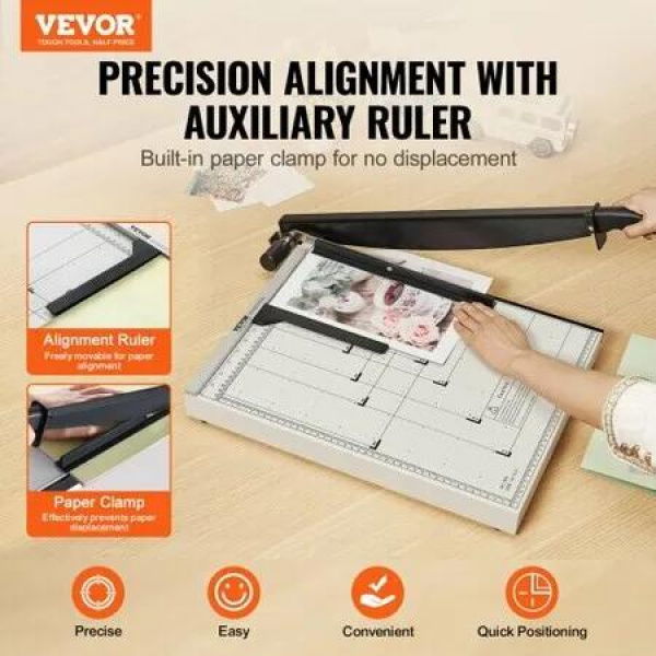 Paper Cutter, Guillotine Trimmer, 457 mm Cut Length, 20 Sheets Capacity, Heavy Duty Guillotine Paper Cutter with Guard Rail/Blade Lock for Cardstock/Cardboard, Paper Trimmer for Home Office