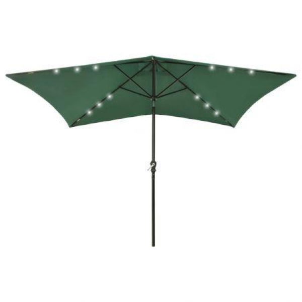 Parasol With LEDs And Steel Pole Green 2x3 M