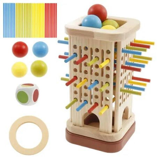 Parent-Child Interactive Wooden Stick Board Game Colorful Sticks Wooden Stick Tower Set Thinking Training Puzzle Educational Balance Wooden Toy Gifts