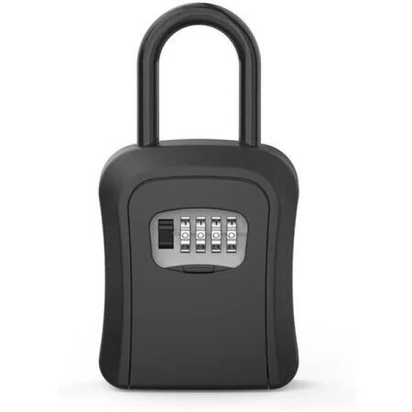 Password Key Box Metal Storage Lock Outdoor Weatherproof Wall Mount 4 Digit Combination Lockbox Safe (Black)