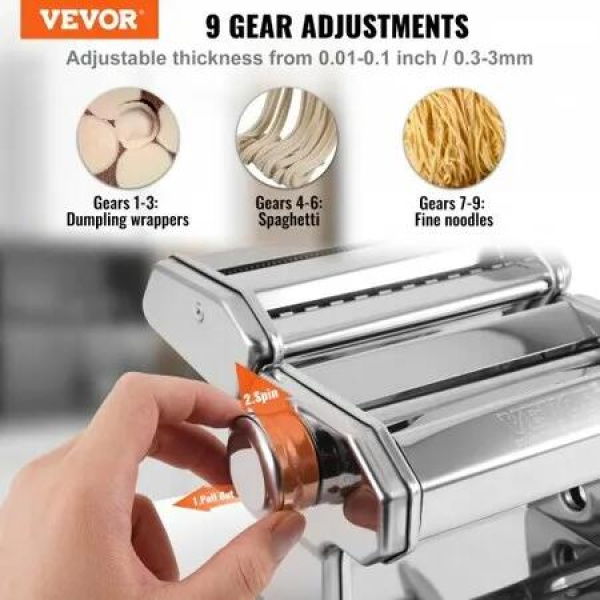 Pasta Maker Machine 9 Adjustable Thickness Settings Noodles Maker Stainless Steel Noodle Rollers and Cutter Manual Hand Press Pasta Making Kitchen Tool Kit